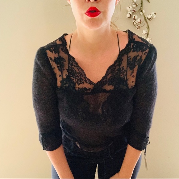 Free People Black Sweater with Lace Yoke - Picture 5 of 6